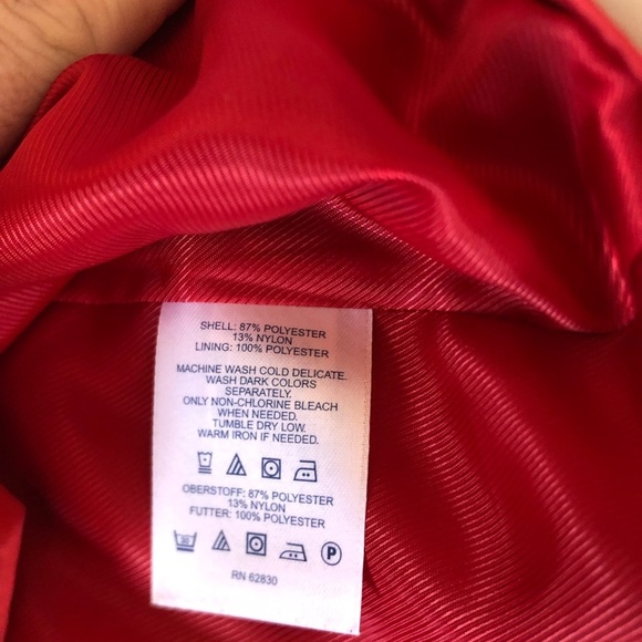 Lands' End Lined Red Trench Coat with High Collar and Hood - Picture 12 of 14